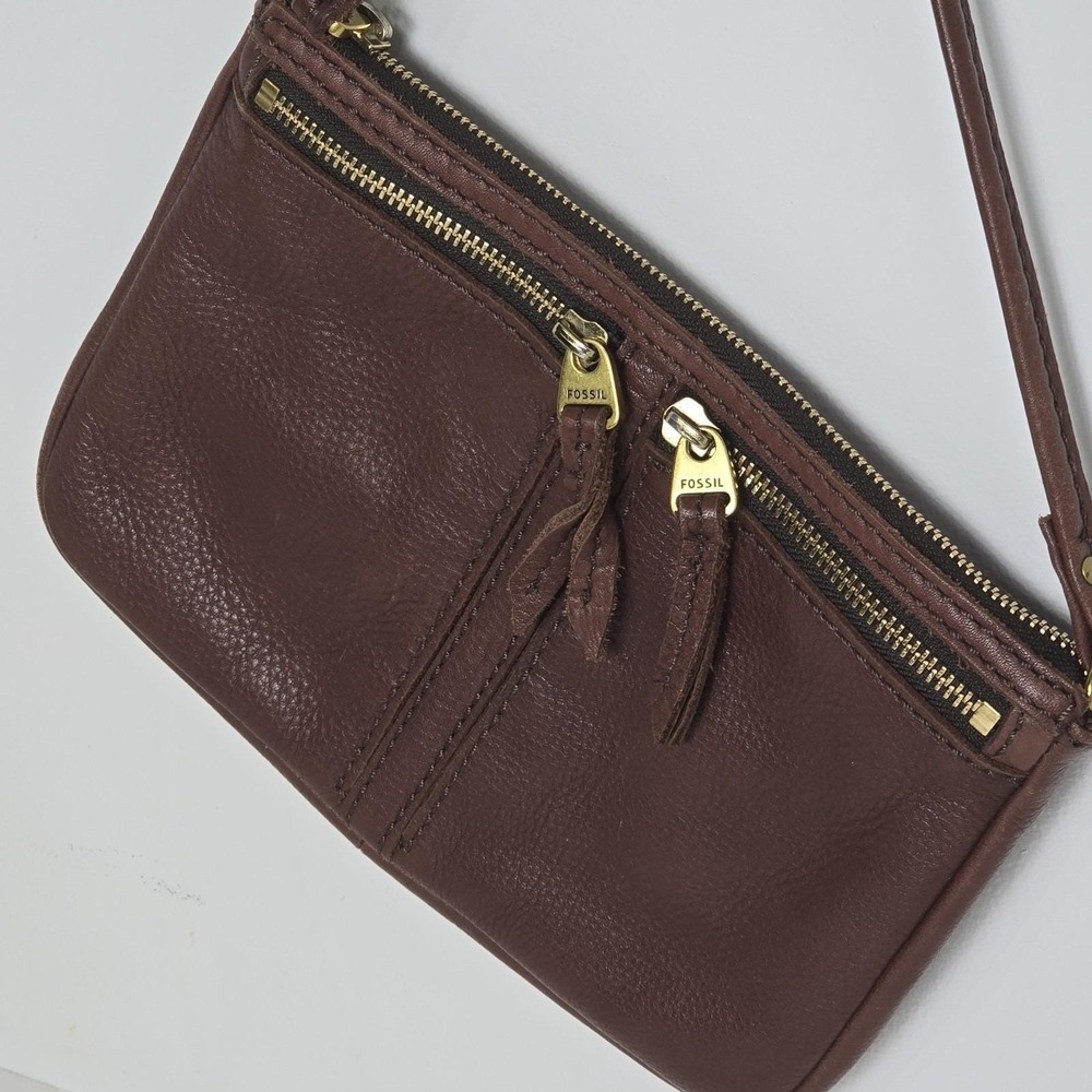 Fossil Brown Crossbody Purse Shoulder Bag Soft Pebbled Cow Hide Leather Boho